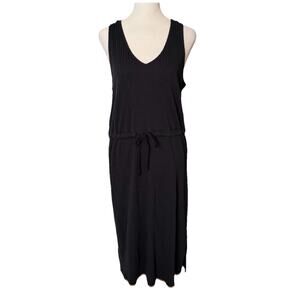 Treasure & Bond Womens Large Tank Dress Vneck Sleeveless Ribbed Black Slits Midi